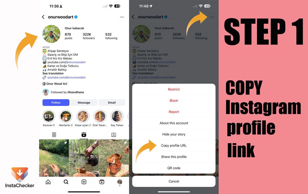 Step 1 copy Instagram profile link or username
